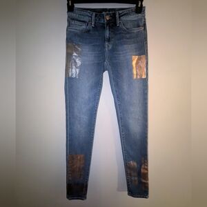Mavi Jeans Adriana Mid Rise Super Skinny Jeans With Metallic Patches Size 26